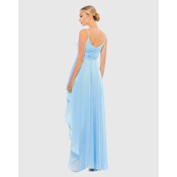 Mac Duggal Blue Asymmetrical Hem Chiffon V-Neck Size 12 Maxi Dress 70191 New - Picture 8 of 8
